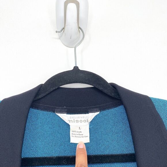 VTG Misook Exclusively Women L Blazer Jacket Turquoise Blue Shoulder Pad Acrylic - Picture 2 of 6